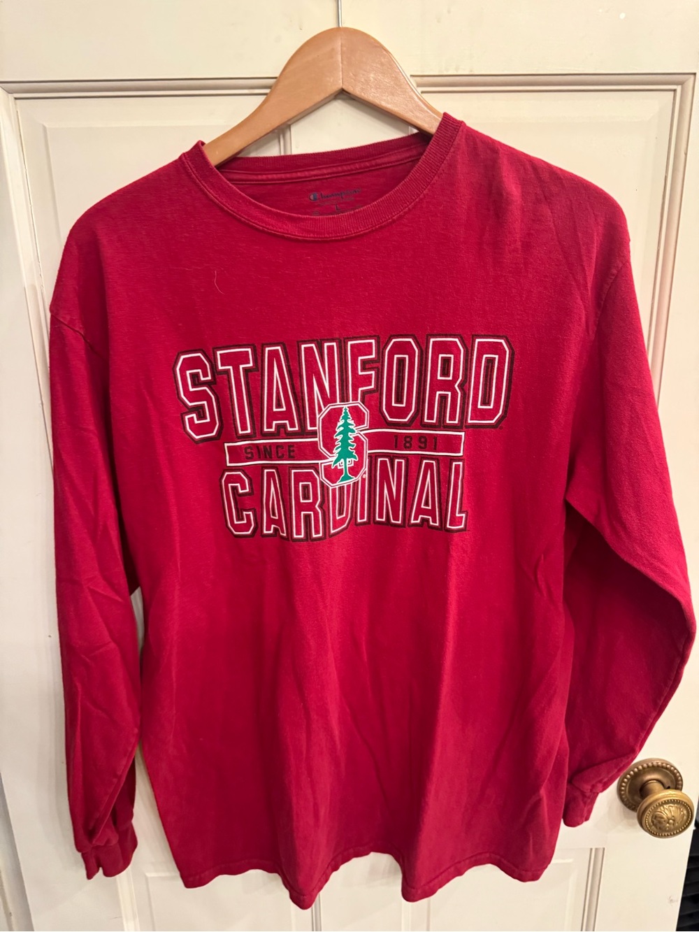 Champion Red Crewneck Tee with Blue Logo